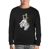 Lion - Queen Crown Black Kids Sweatshirt