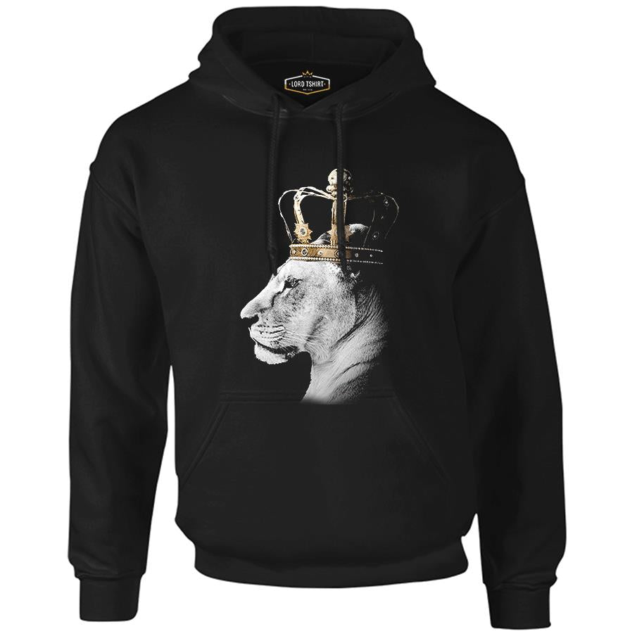 Lion - Queen Crown Black Men's Zipperless Hoodie
