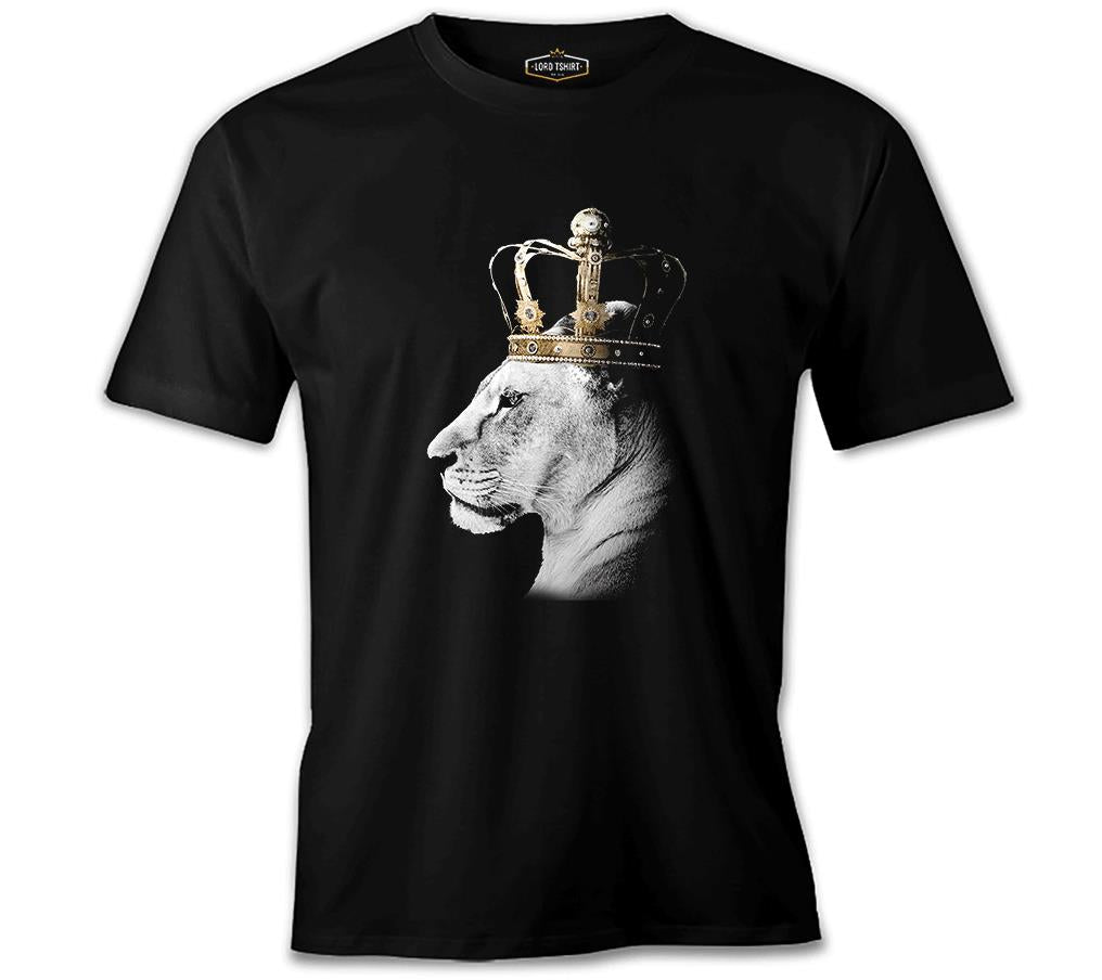 Aslan - Kraliçe Taç Siyah Erkek Tshirt