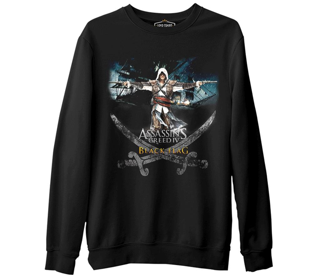 Assassin's Creed 4  Siyah Erkek Kalın Sweatshirt
