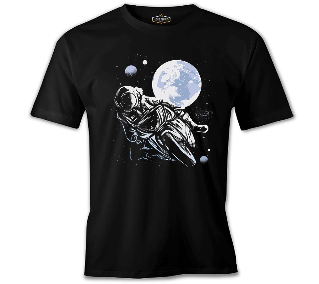 Astronaut Biker Space Motorcycle Siyah Erkek Tshirt