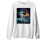 Astronaut Holding Bitcoin Flag Beyaz Erkek Kalın Sweatshirt