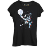 Astronaut Playing Basketball with the Moon Black Women's Tshirt