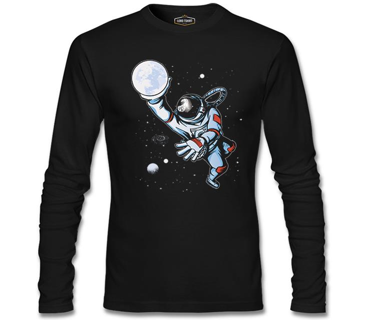 Astronaut Playing Basketball with the Moon Siyah Erkek Sweatshirt