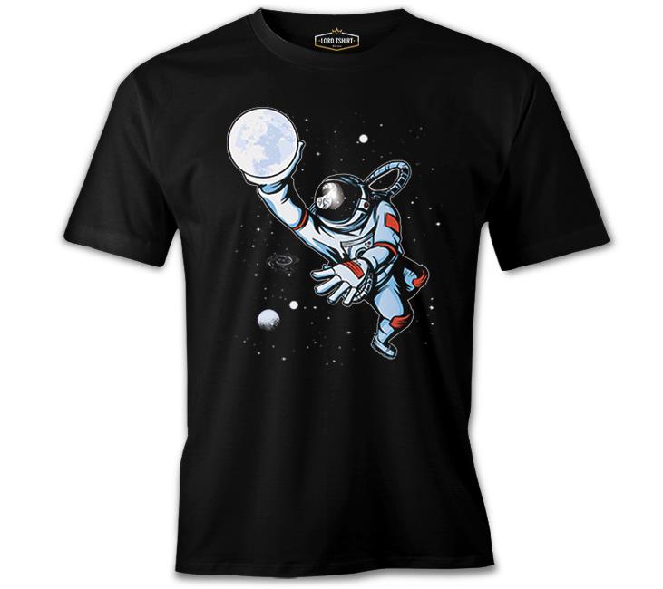 Astronaut Playing Basketball with the Moon Black Men's Tshirt