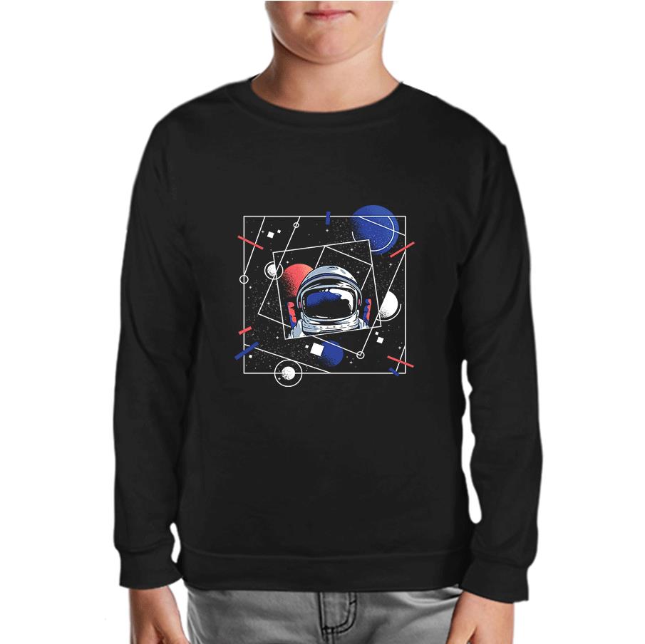 Astronaut with a Geometric Space Background Black Kids Sweatshirt