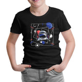 Astronaut with a Geometric Space Background Black Kids Tshirt