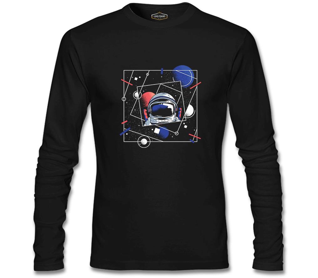 Astronaut with a Geometric Space Background Siyah Erkek Sweatshirt