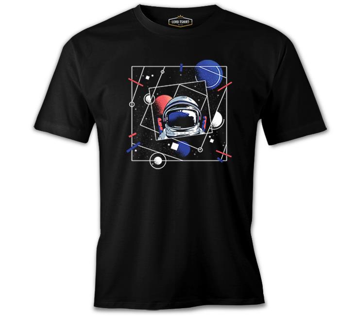 Astronaut with a Geometric Space Background Black Men's Tshirt