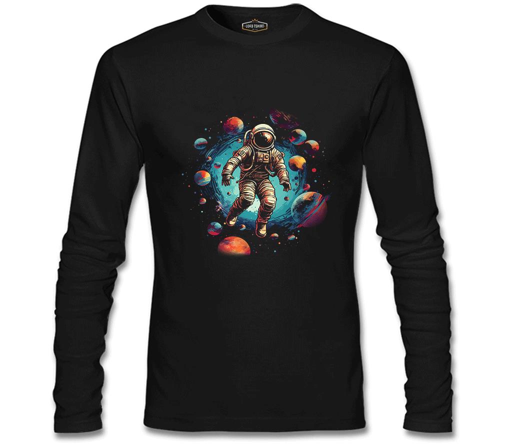 Astronot - Gezegenlere Yolculuk Siyah Erkek Sweatshirt