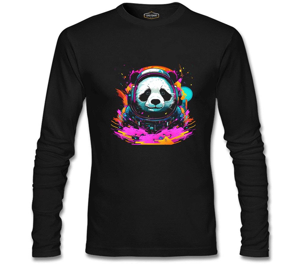 Astronot Panda Siyah Erkek Sweatshirt