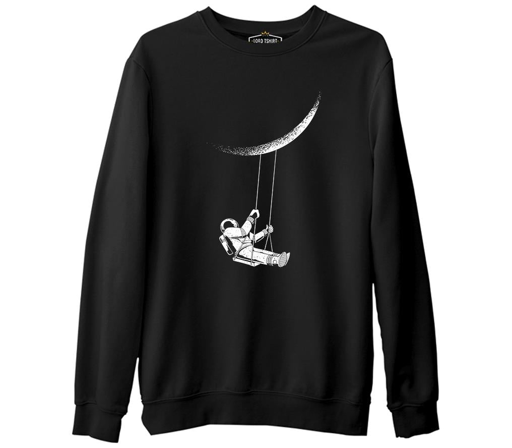 Astronot Salıncak Siyah Erkek Kalın Sweatshirt