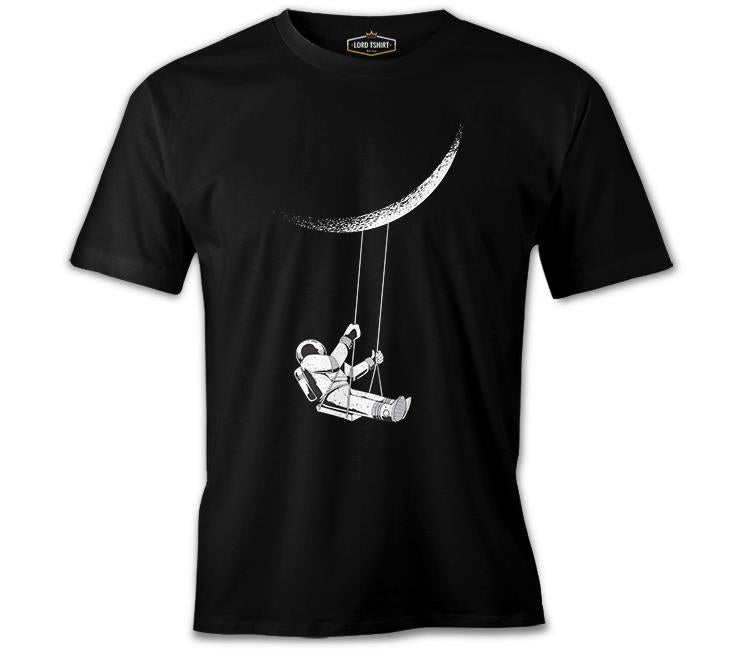 Astronot Salıncak Siyah Erkek Tshirt