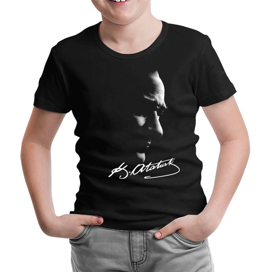 Atatürk - Atatürk İmza Siyah Çocuk Tshirt