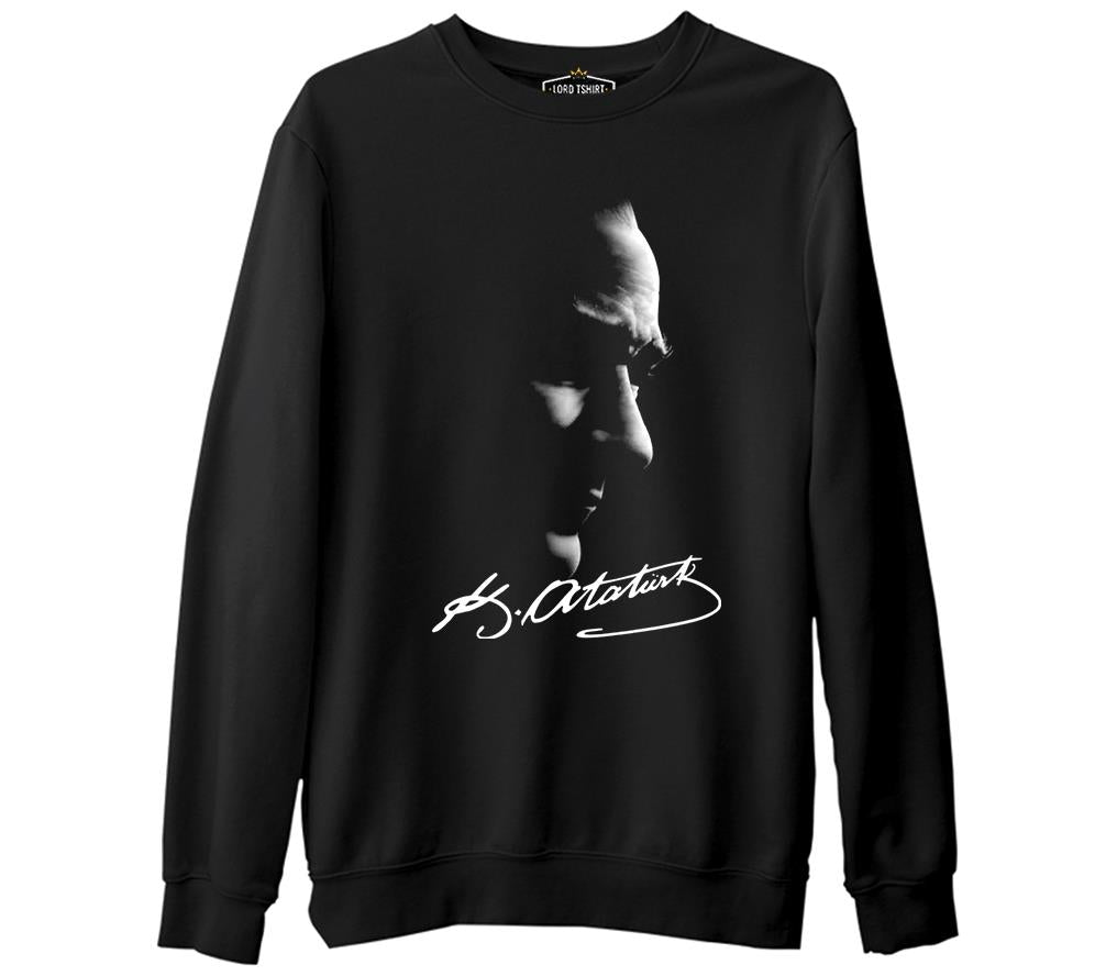 Atatürk - Atatürk İmza Siyah Erkek Kalın Sweatshirt