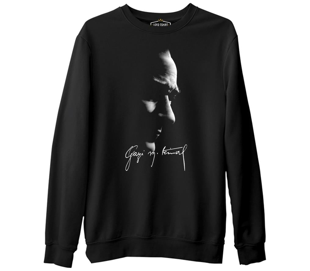 Atatürk - Gazi İmza Siyah Erkek Kalın Sweatshirt