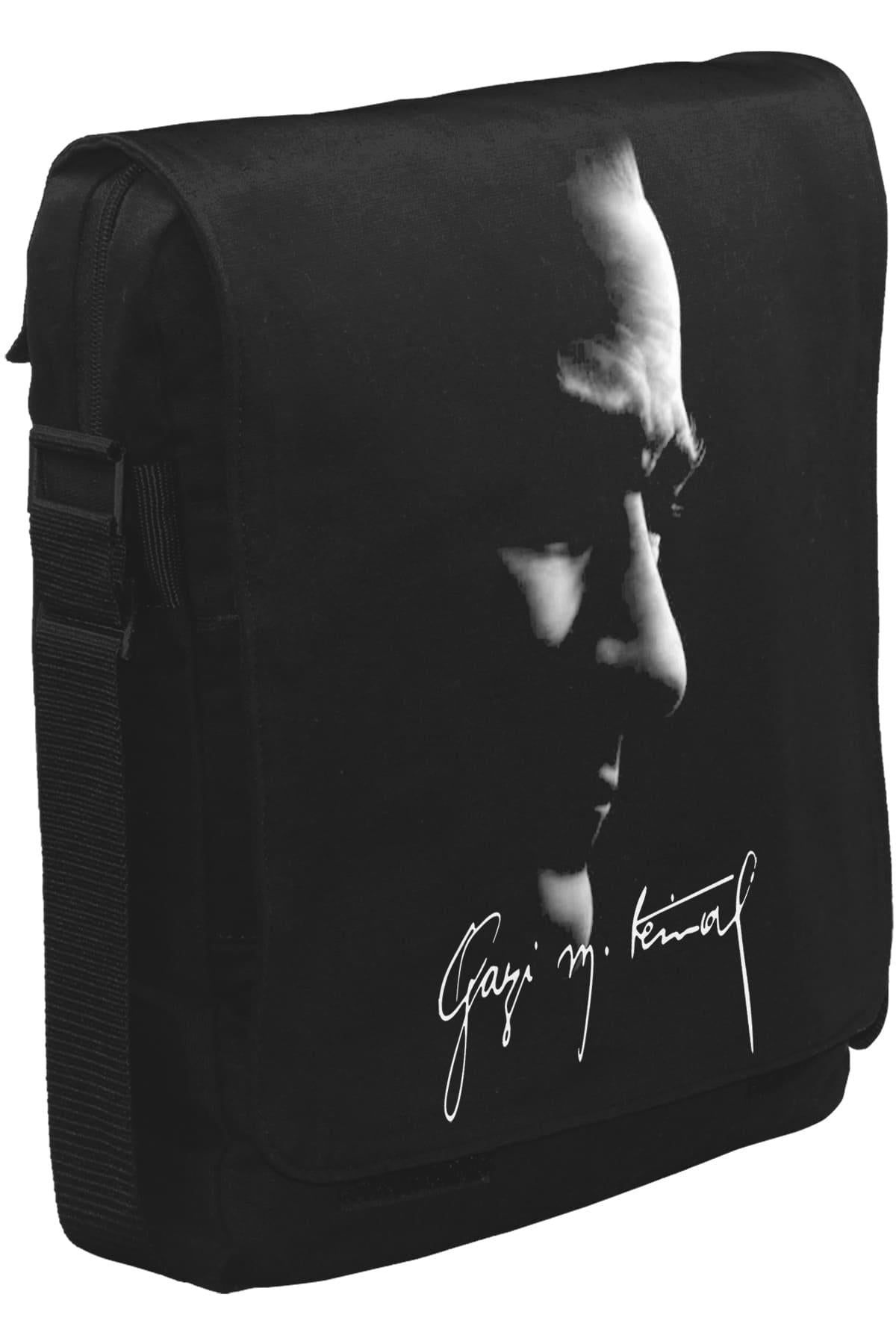Atatürk - Gazi İmza Unisex Siyah Postacı Çanta