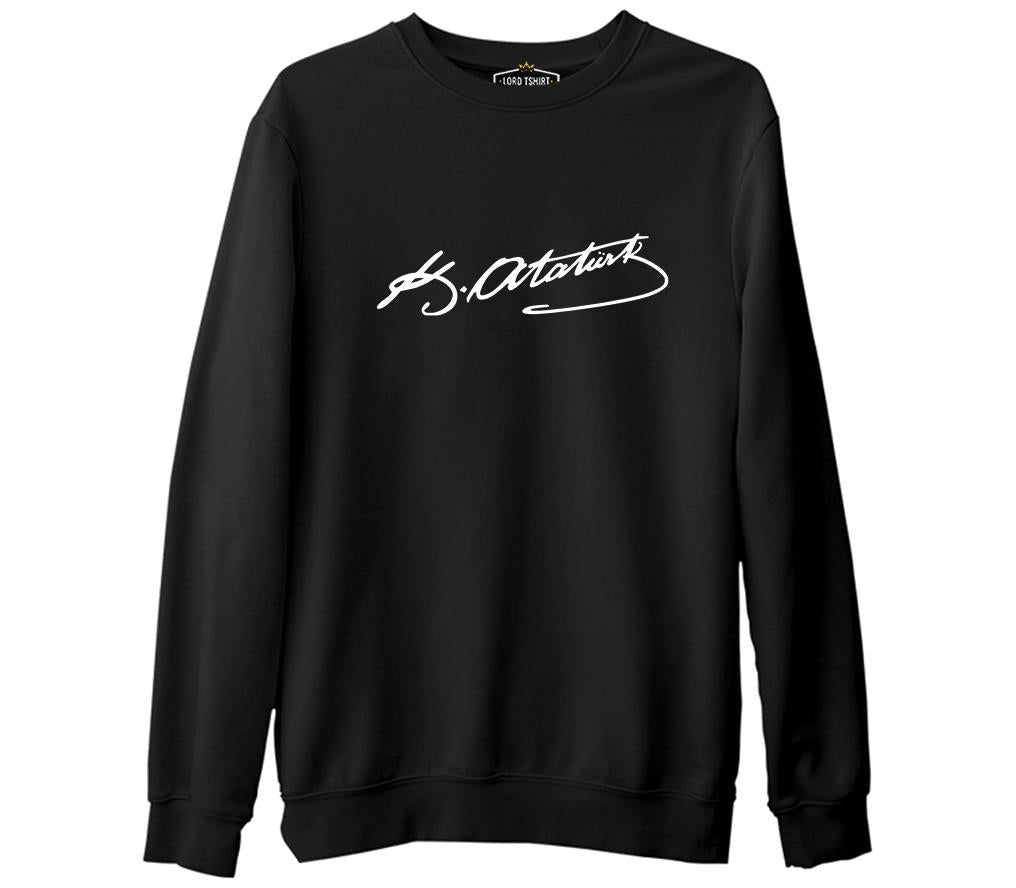 Atatürk İmza  Siyah Erkek Kalın Sweatshirt