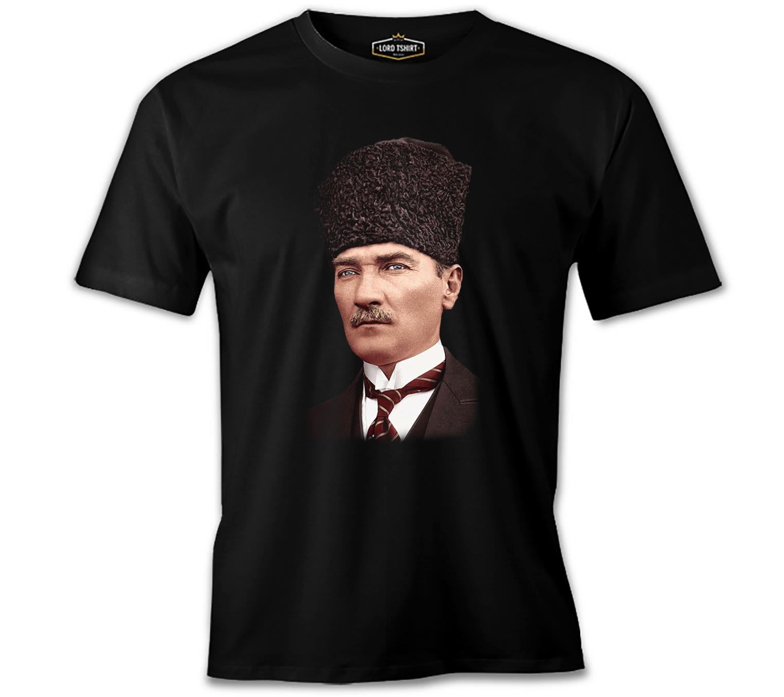 Atatürk Kalpaklı Portre Siyah Erkek Tshirt