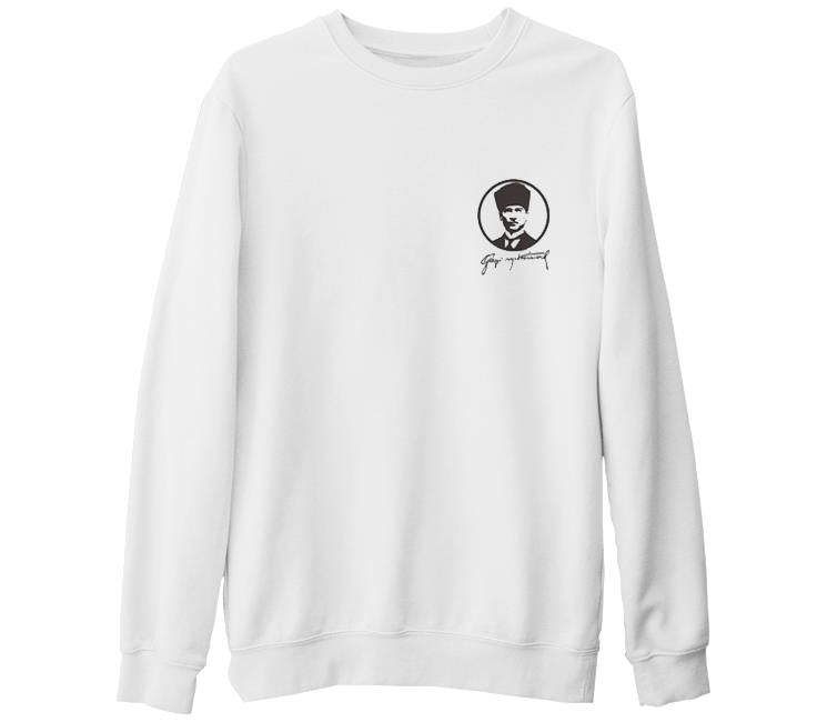 Atatürk - Logo Chest White Thick Sweatshirt