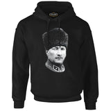 Atatürk - Portre Apolet Siyah Erkek Fermuarsız Kapşonlu