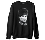 Atatürk - Portre Apolet Siyah Erkek Kalın Sweatshirt