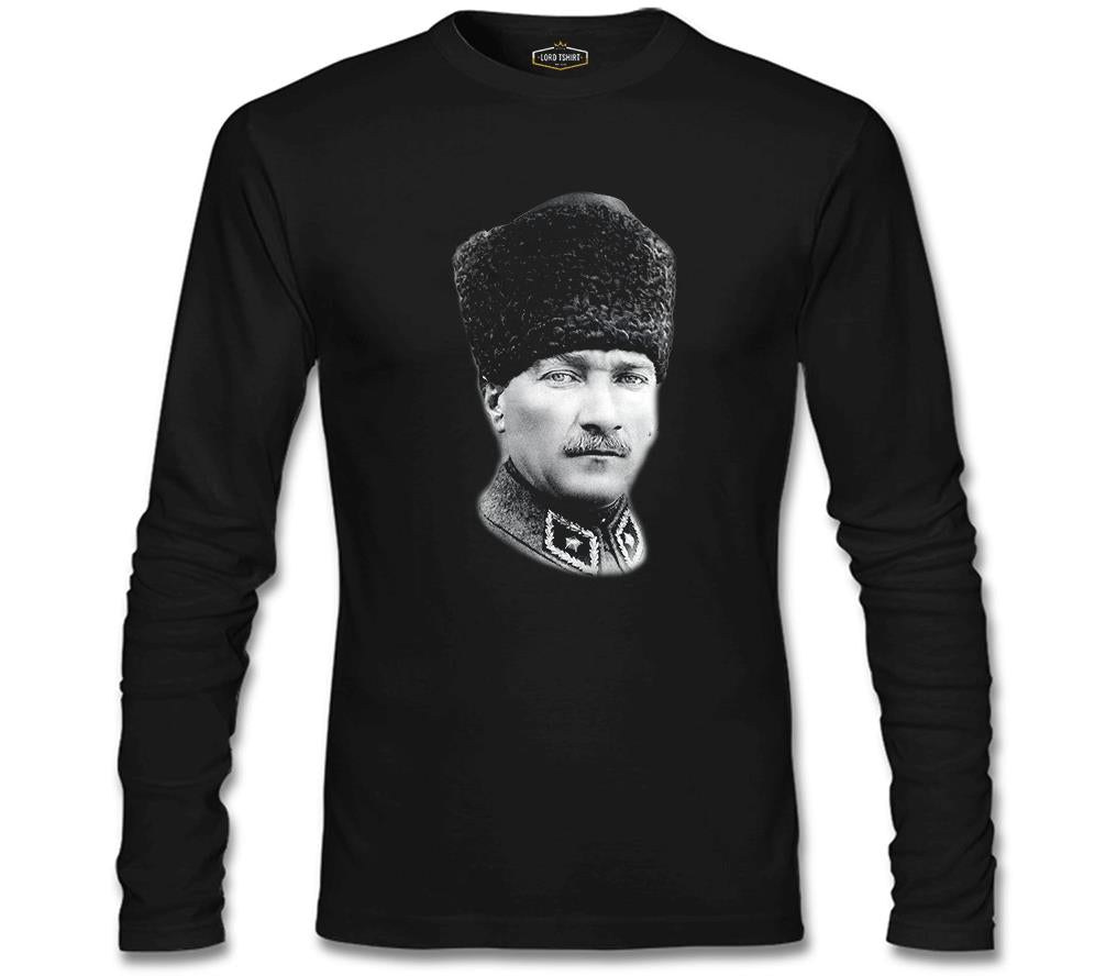 Atatürk - Portrait Epaulette Black Men's Sweatshirt