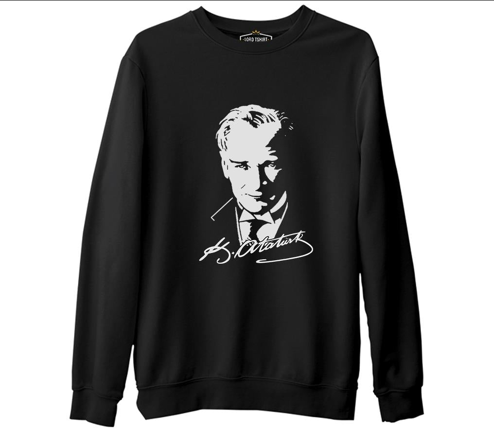 Atatürk - Portre Siyah Erkek Kalın Sweatshirt