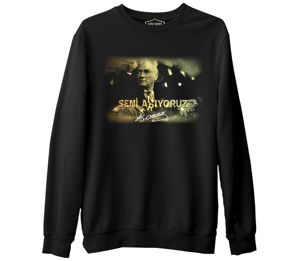 Atatürk  Siyah Erkek Kalın Sweatshirt