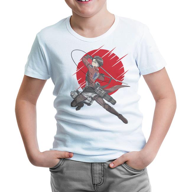 Attack on Titan Levi - Red Moon White Kids Tshirt