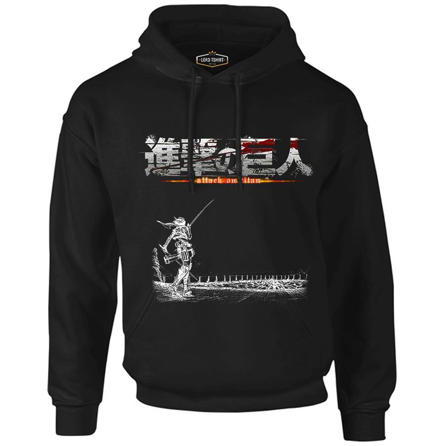 Attack on Titan  Siyah Erkek Fermuarsız Kapşonlu