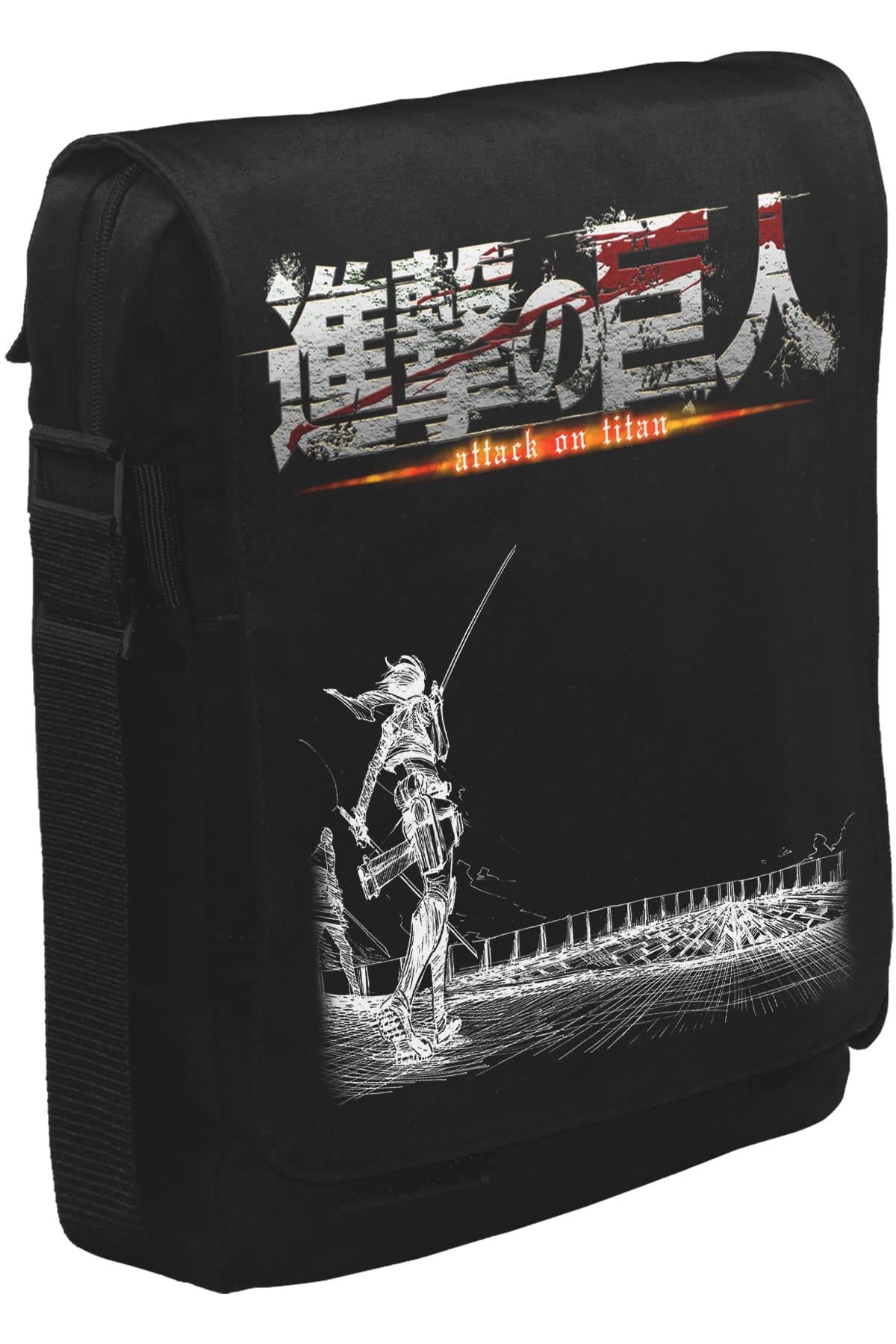 Attack on Titan  Unisex Siyah Postacı Çanta