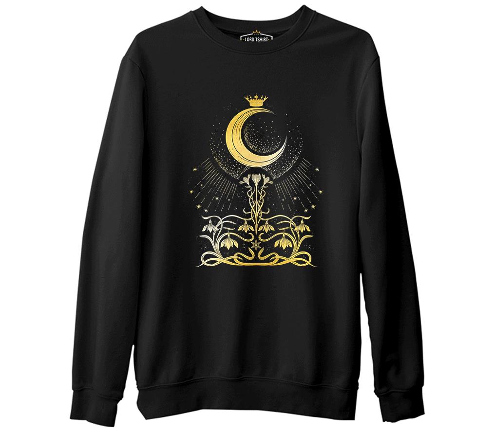 Ay - Kraliçe Siyah Erkek Kalın Sweatshirt