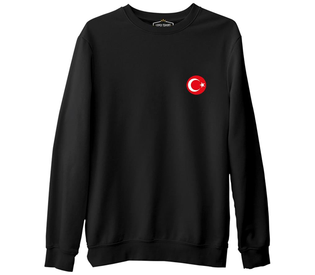Ay Yıldız - Göğüs Logo 2 Siyah Erkek Kalın Sweatshirt