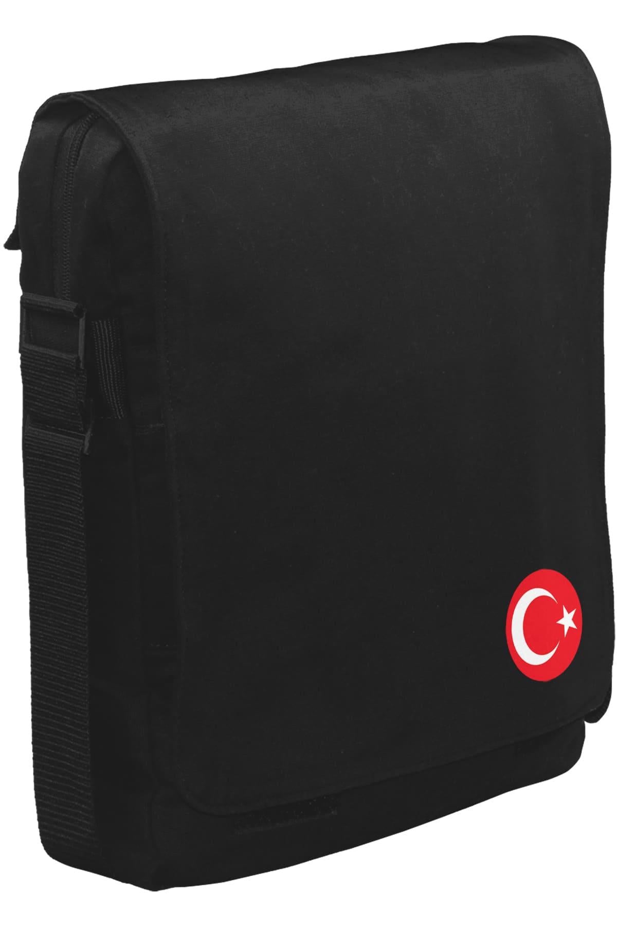 Ay Yıldız - Göğüs Logo II Unisex Siyah Postacı Çanta