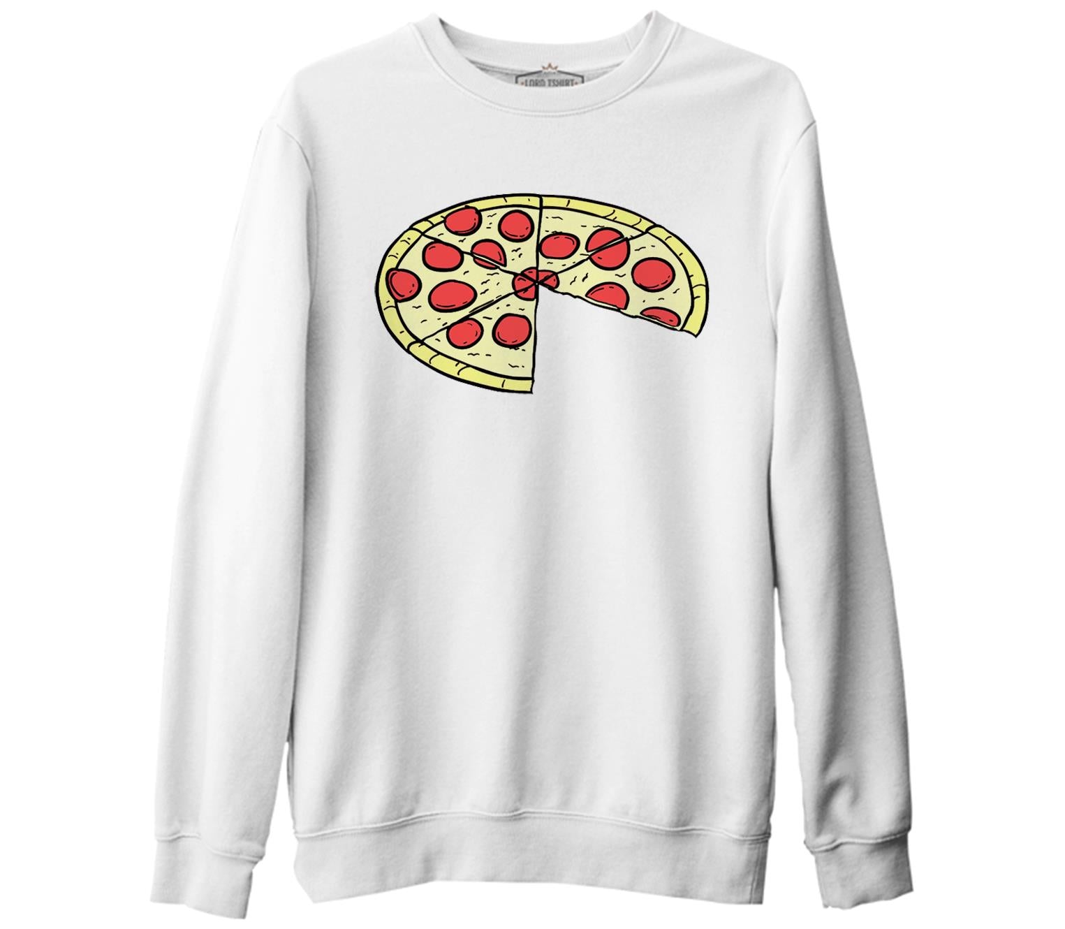 Baba / Anne - Pizza Beyaz Kalın Sweatshirt