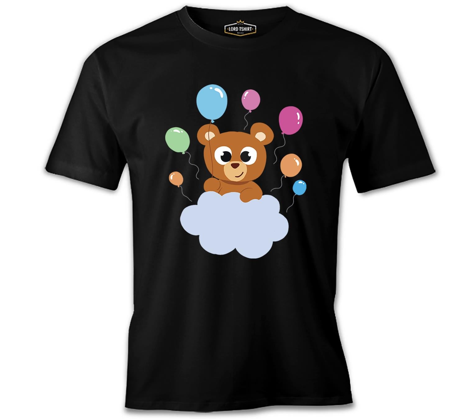 Baby Birthday Bear with Balloons Siyah Erkek Tshirt