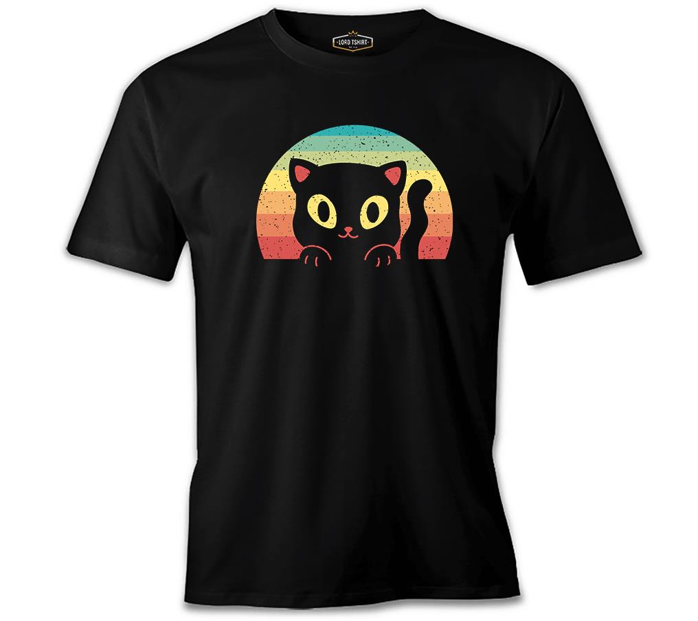Baby Cat Looking from a Retro Background Siyah Erkek Tshirt