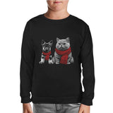 Baby Dog and a Cat Wearing Scarves Black Kids Sweatshirt