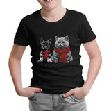 Baby Dog and a Cat Wearing Scarves Siyah Çocuk Tshirt