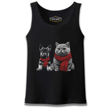 Baby Dog and a Cat Wearing Scarves Siyah Erkek Atlet
