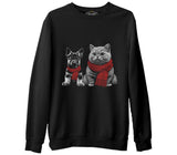 Baby Dog and a Cat Wearing Scarves Siyah Erkek Kalın Sweatshirt