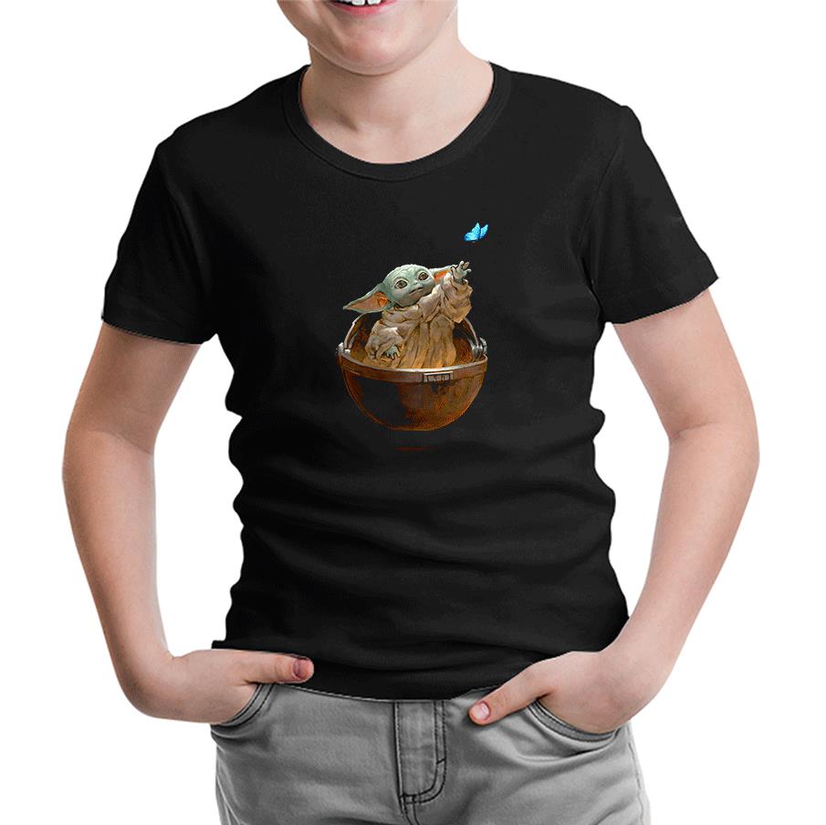 Baby Yoda - Kelebek Siyah Çocuk Tshirt