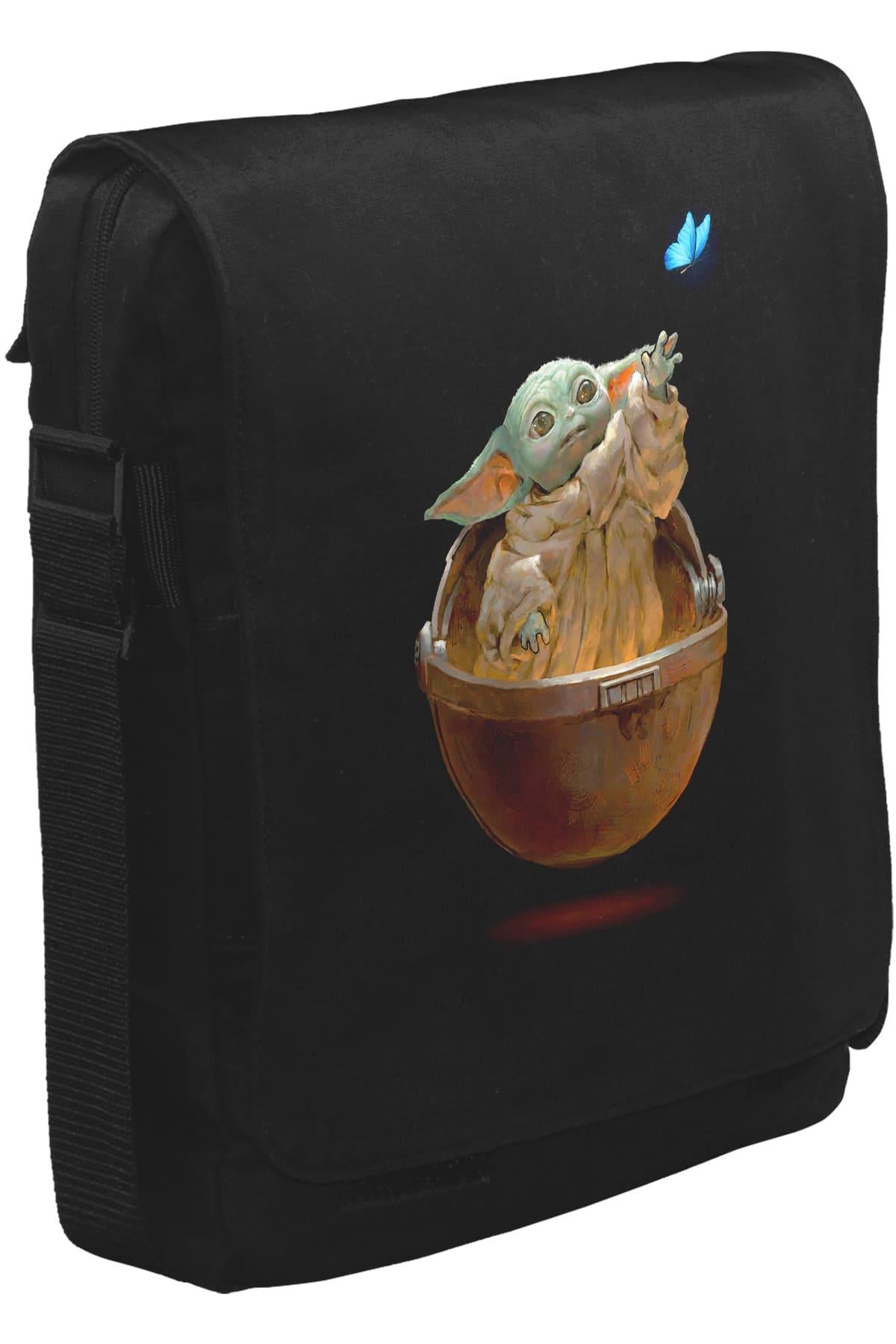Baby Yoda - Butterfly Unisex Black Messenger Bag 