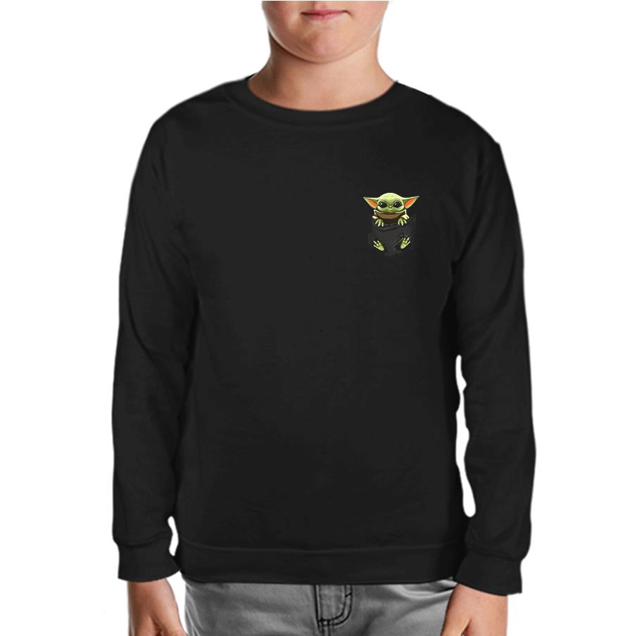 Baby Yoda - Pocket Black Kids Sweatshirt
