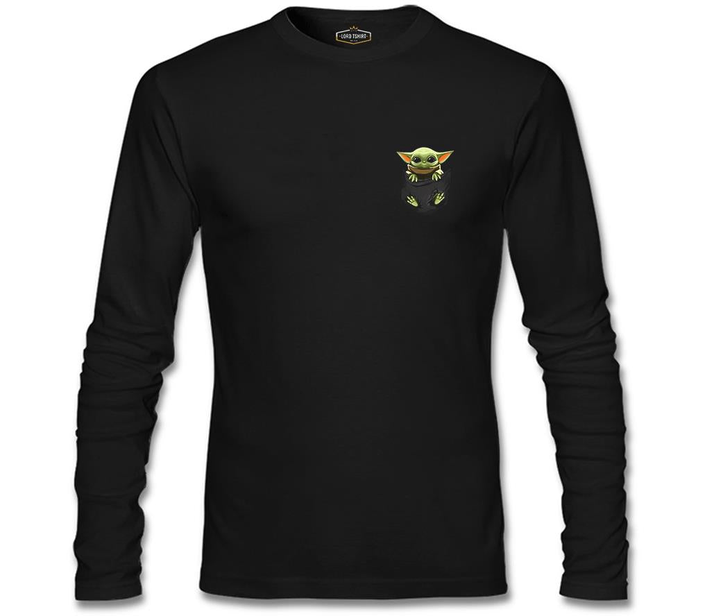 Baby Yoda - Pocket Siyah Erkek Sweatshirt