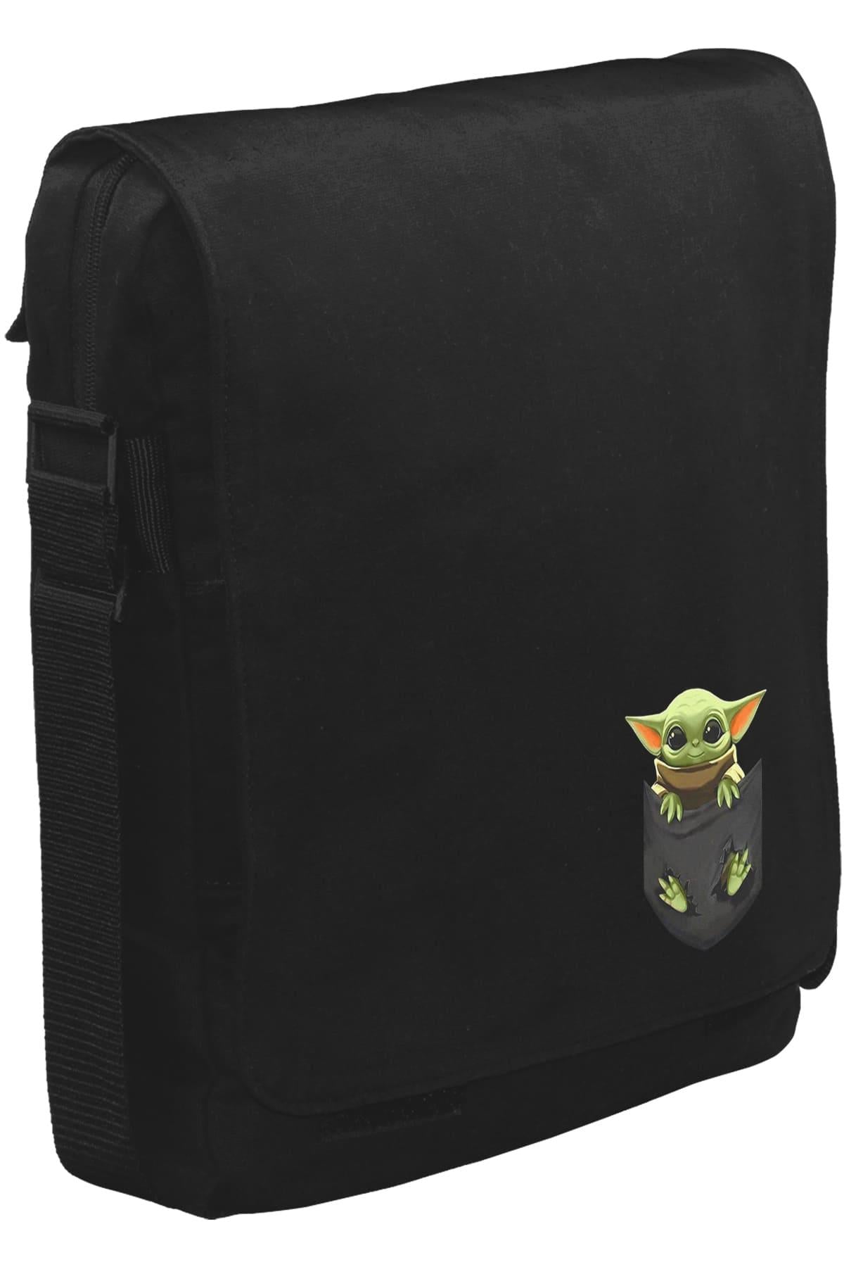 Baby Yoda - Pocket Unisex Siyah Postacı Çanta