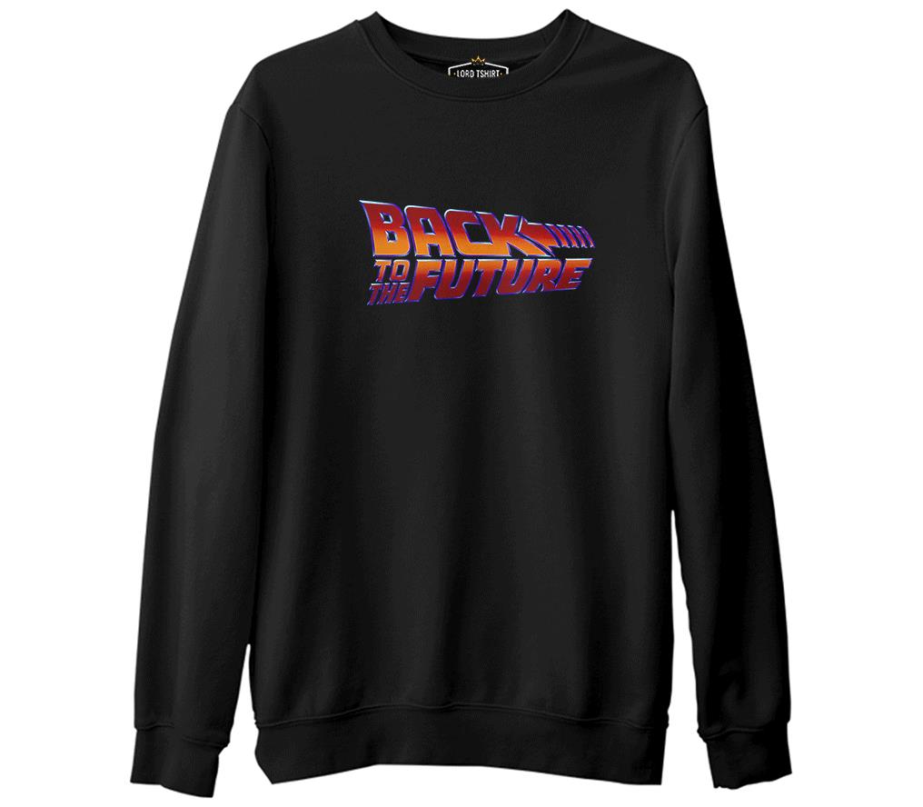 Back to the Future - Logo  Siyah Erkek Kalın Sweatshirt
