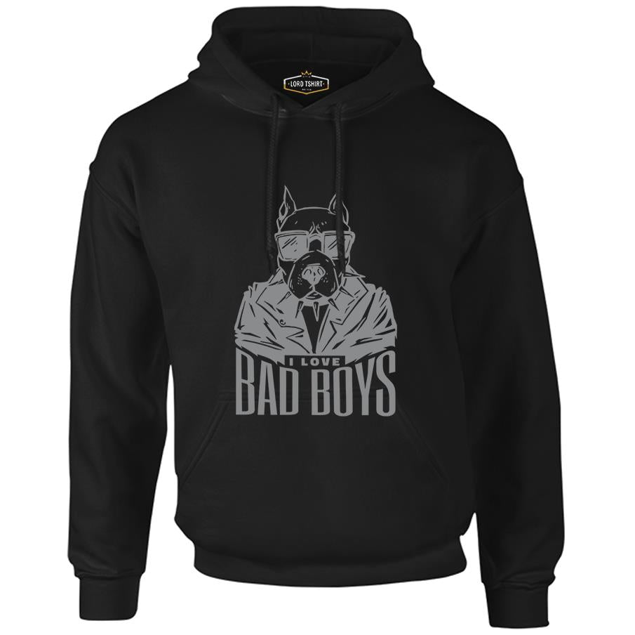 Bad Boys Pitbull Dog Siyah Erkek Fermuarsız Kapşonlu