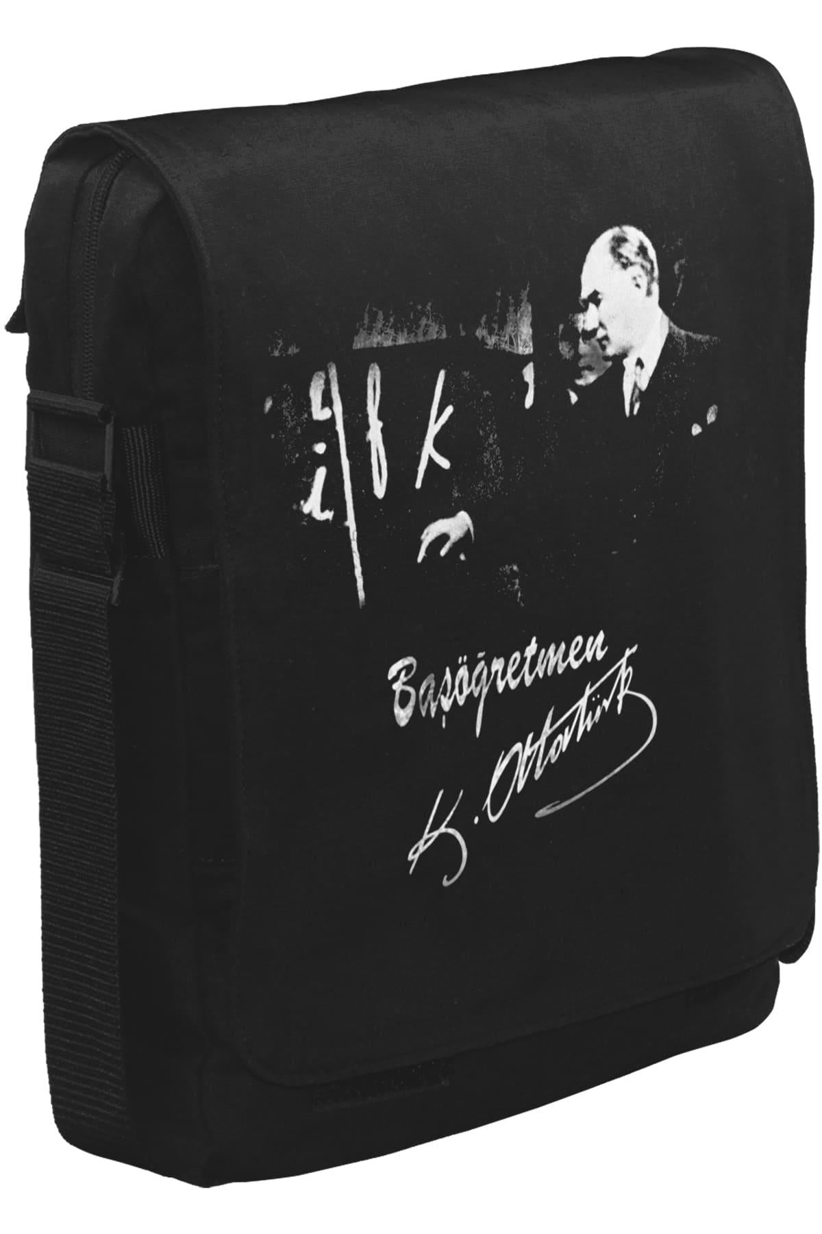 Başöğretmen Atatürk - Öğretmenler Günü Unisex Siyah Postacı Çanta